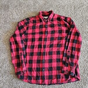 St Johns Bay Men's Red Black Buffalo Plaid Flannel Shirt Long Sleeve Button Up-L